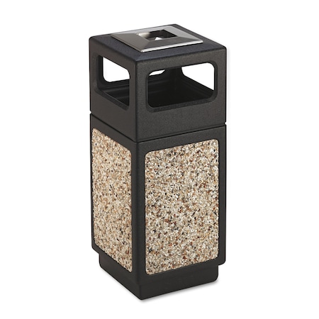 Safco 15 gal Square Outdoor Can, Black, Ashtray Top w/Open Side, Polyethylene; Stainless Steel, 13.75 in 9470NC
